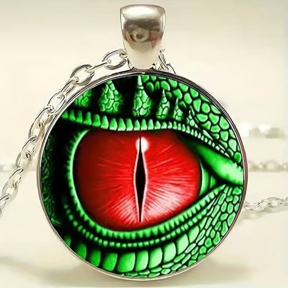 Silver DRAGONS EYE Glass Cabochon Pendant Necklace - Picture 1 of 4